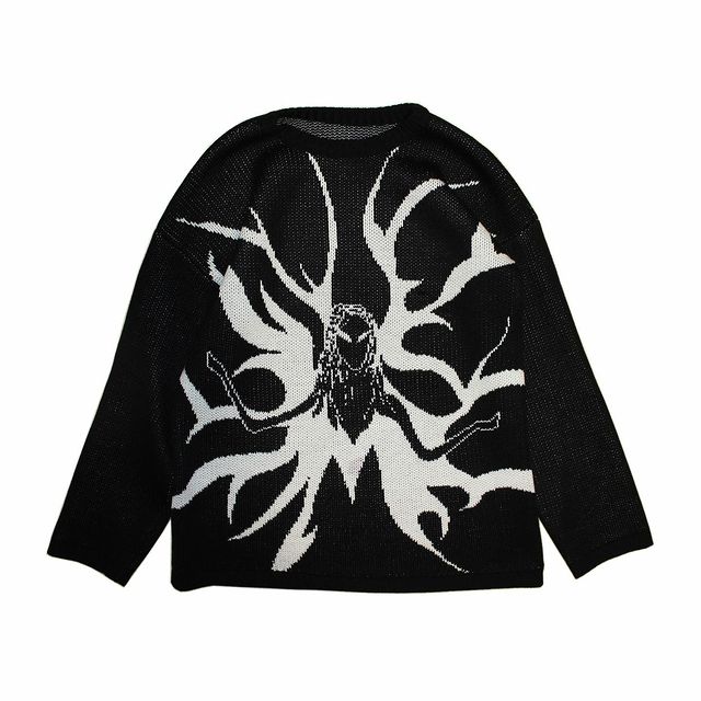 Aesthetic Vintage Fairy Grunge Creative Animation Printing Knitted Oversize Men Women Pullovers Y2K Gothic Unisex Sweater Top alx