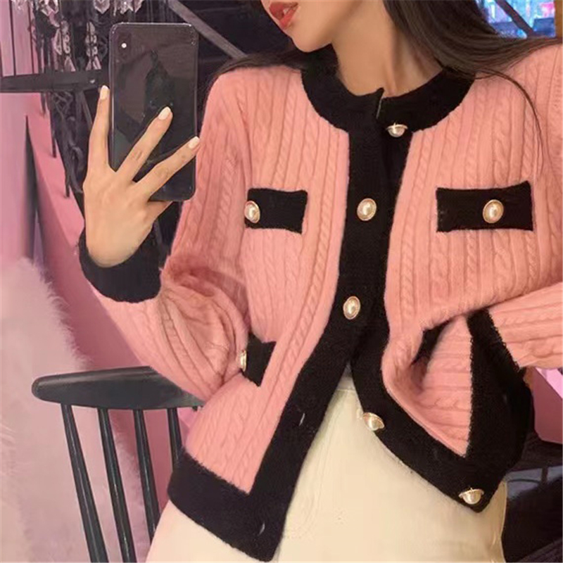 Twist Pink Coats Jackets Sweet Spring Autumn Winter Knitted Vintage Cardigan Fashion Woman Elegant Women’S Sweaters 2022 Female alx