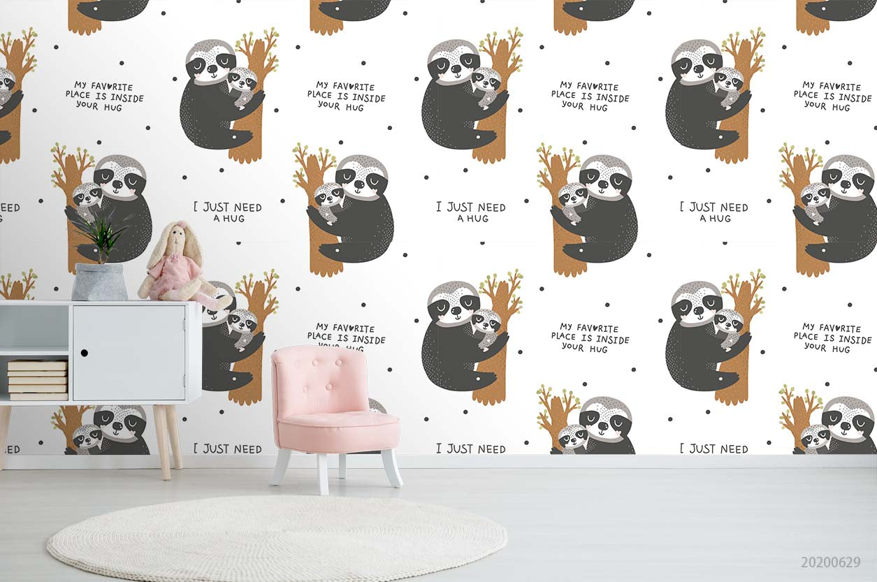 3D Cartoon Animal Sloth Wall Mural Wallpaper A340 Lqh