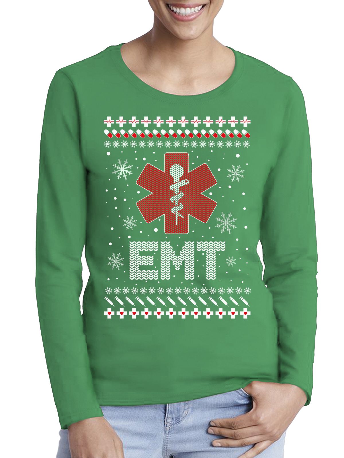 Styles Xmas Emt Ugly Christmas Sweater Long Sleeve T-Shirt For Women