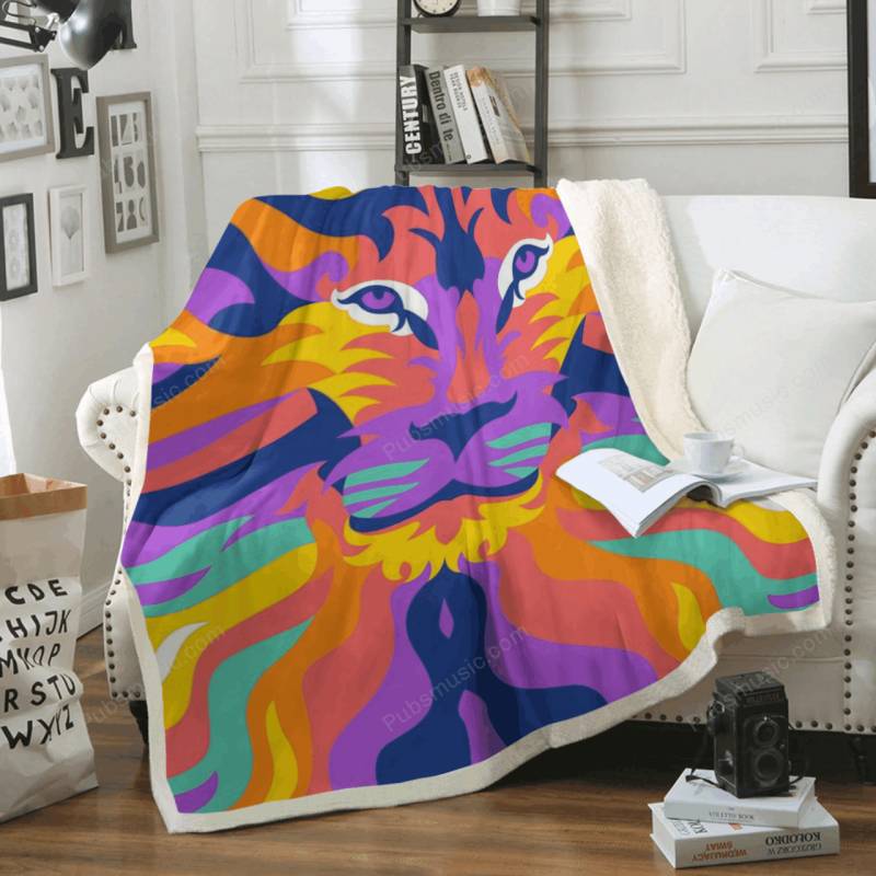 7 Color Pop Art Lion   Pop Art Animal Sherpa Fleece Blanket