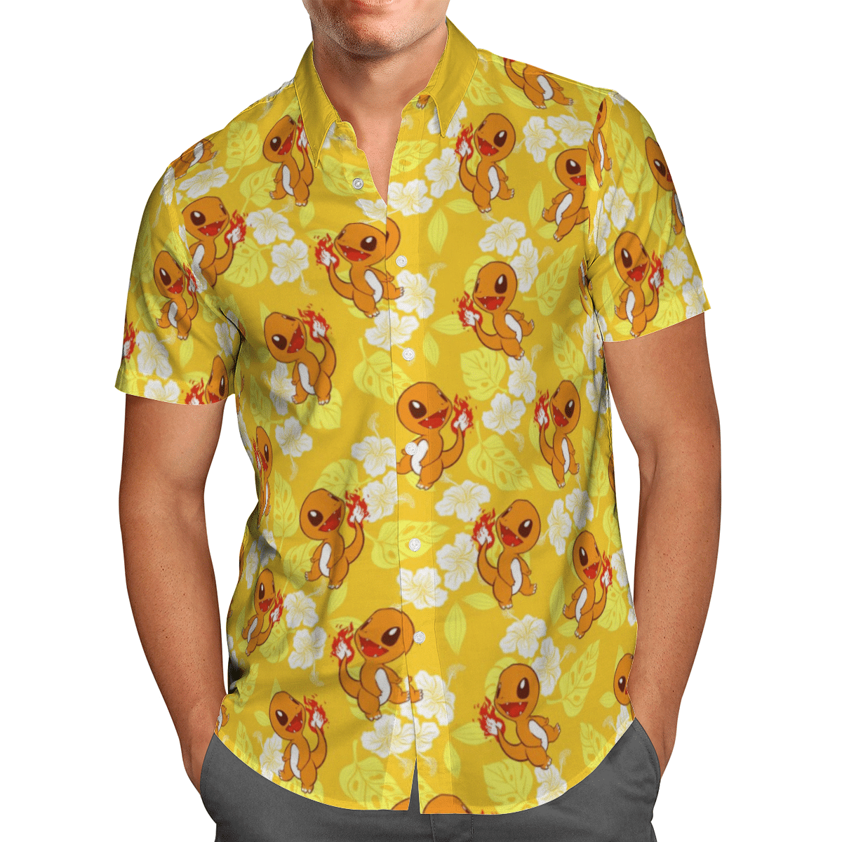 Pokemon Charmander Tropical Beach For Man And Woman Print Short Sleeve Hawaii Shirt Ha62940