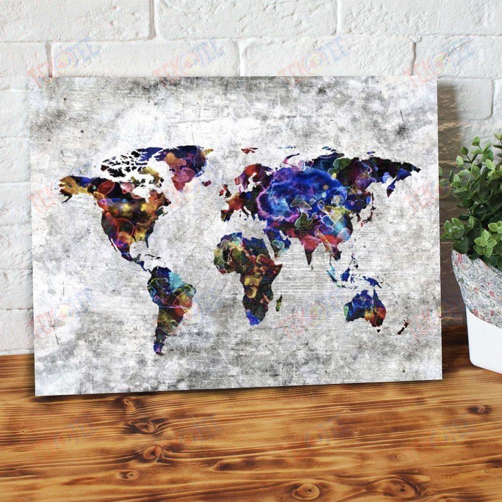 Canvas Prints The World Map Color Wood Frame Home Canvas Home Decor Canvas