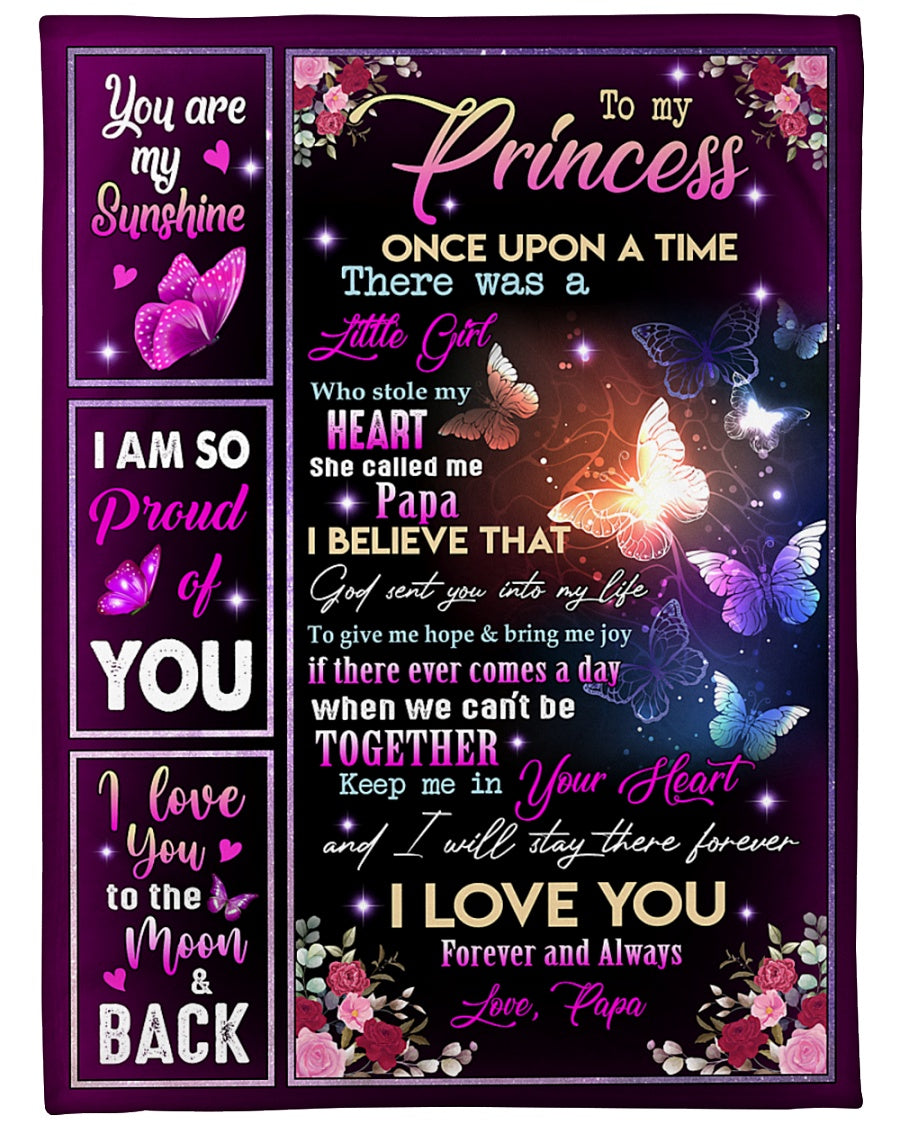 To My Princess I Love You Butttefly Blanket Gift For Granddaughter From Papa Birthday Gift Home Decor Bedding Couch Sofa Soft And Comfy Cozy