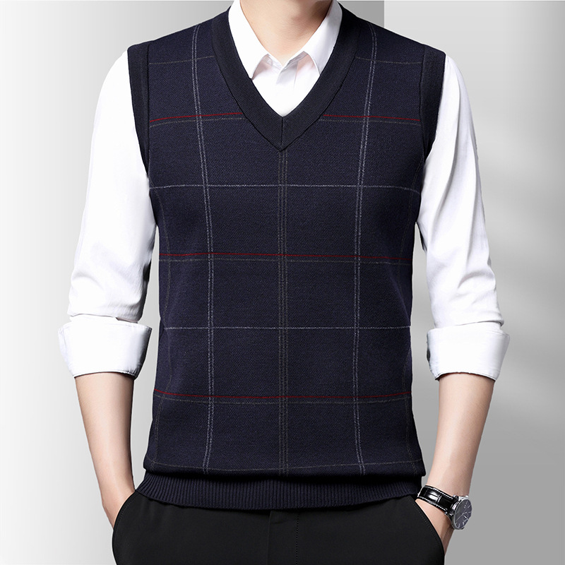 2022 Autumn New Men’s Sweater Vest Male Casual V-neck Sleeveless Vest Knitted Sweater alx