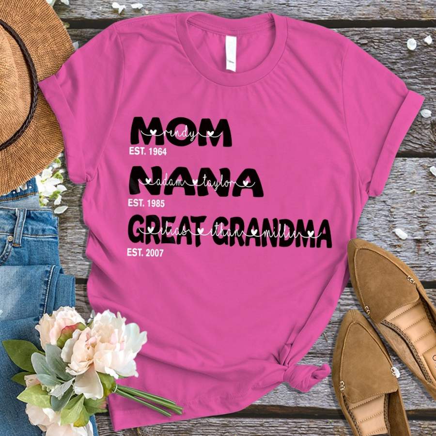 Personalized Family Mom Nana Great Grandma with grandkid Tshirt Trend