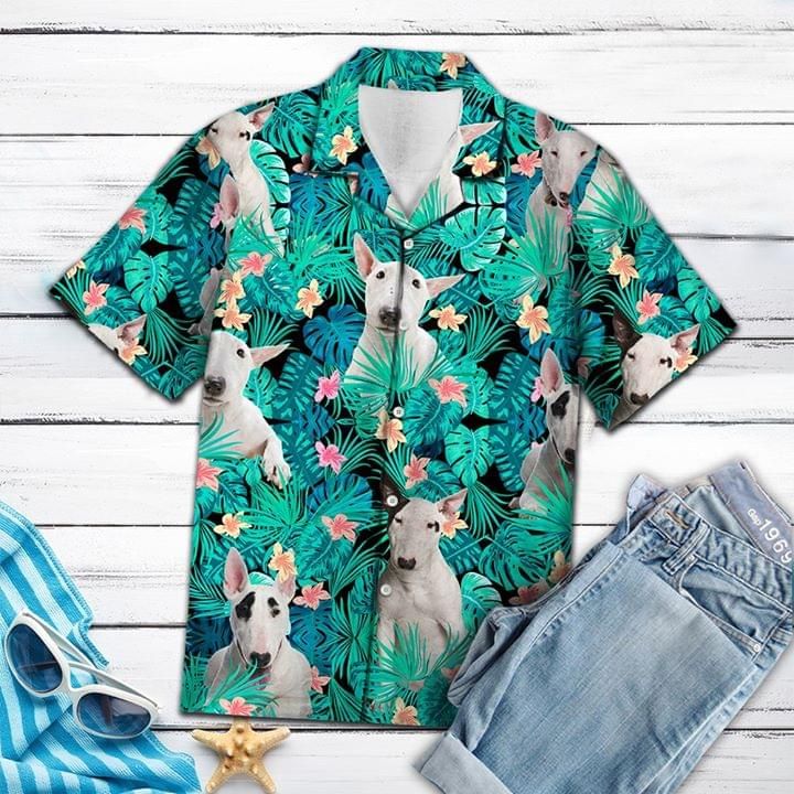 Bull Terrier Dog Summer Hawaii Graphic Print Short Sleeve Hawaii Casual Shirt Ha19052