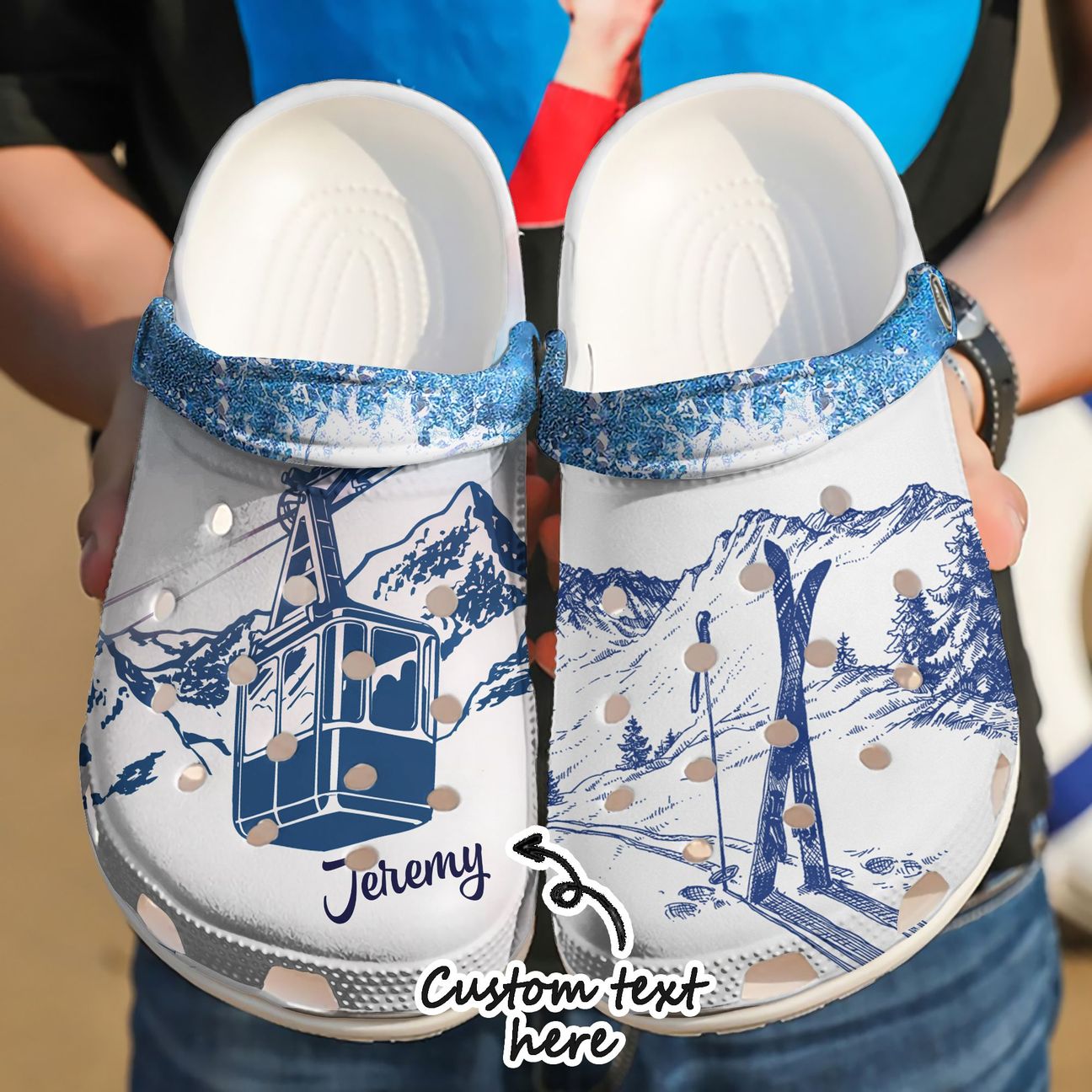 Skiing Personalized Clog, Custom Name, Text Ski Resort, Fashion Style