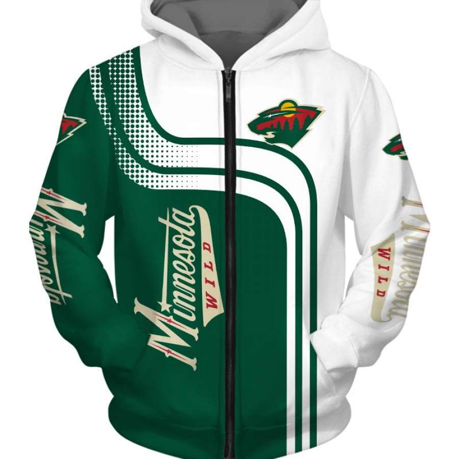 Minnesota Wild Zip Up Hoodie 3D With Hooded Long Sleeve