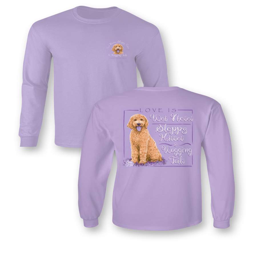 Sassy Frass Love is Wet Noses Puppy Dog Golden Doodle Comfort Colors Long Sleeve T Shirt