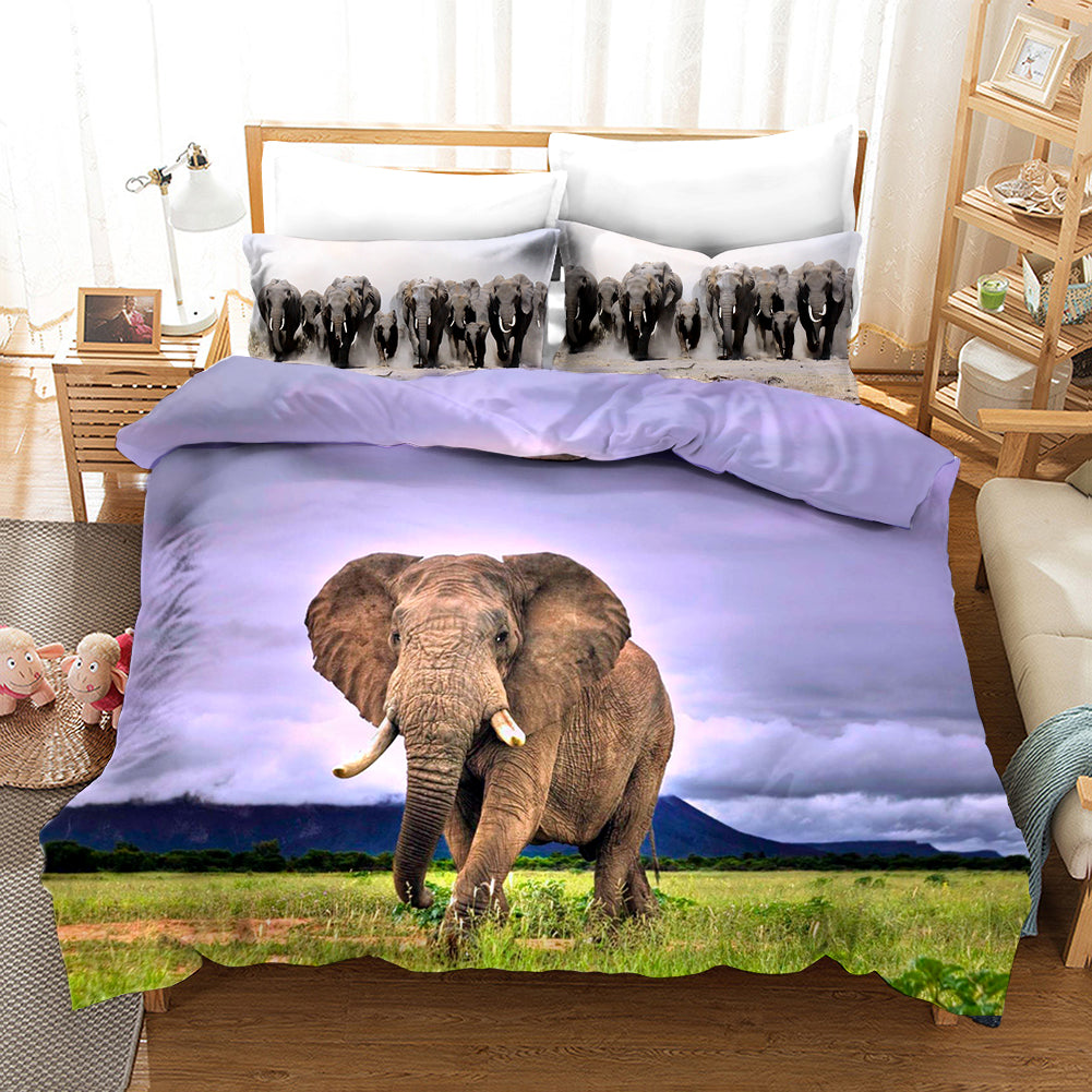 3D Elephant Purple Sky Quilt Cover Set Bedding Set Pillowcases 80