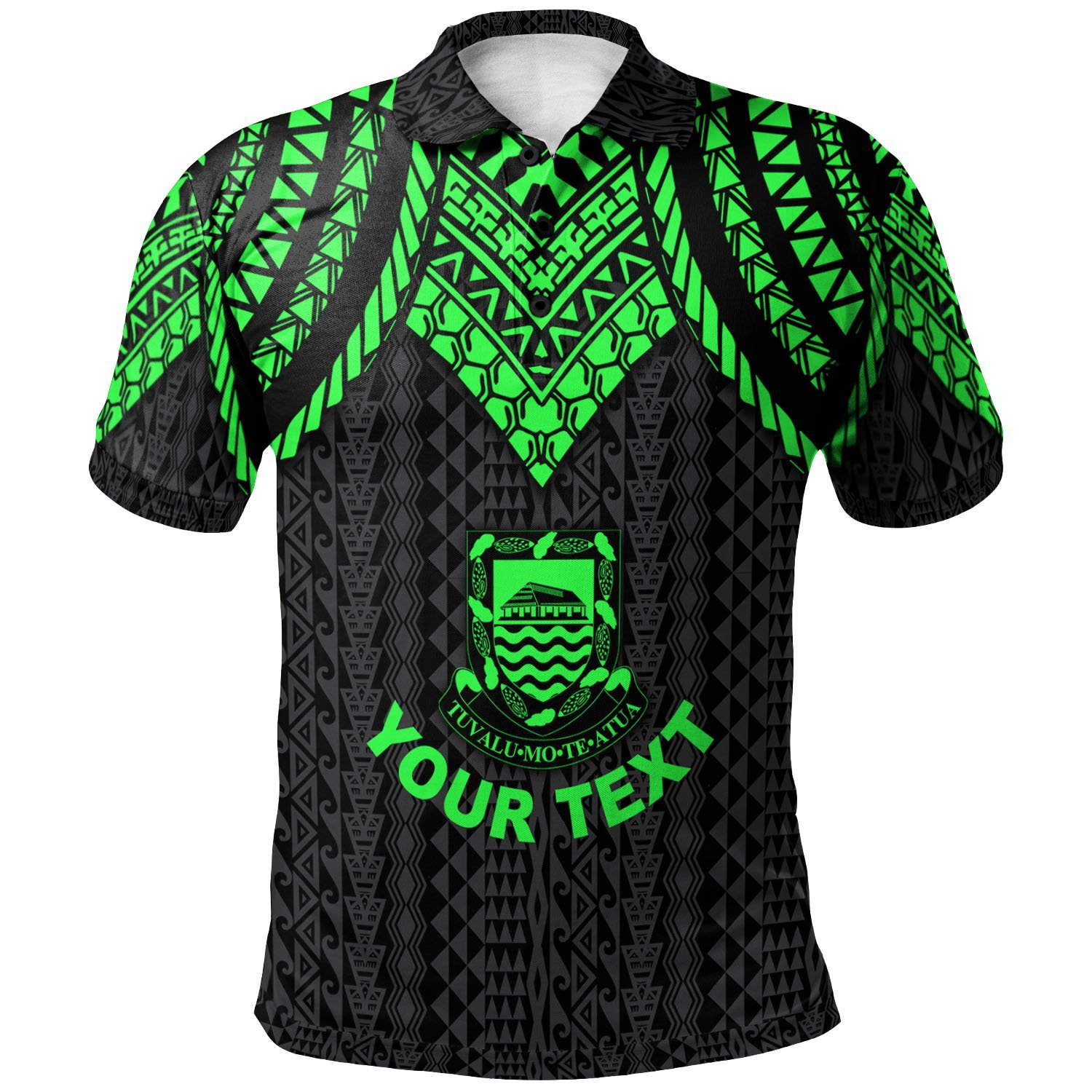 Tuvalu Custom Personalised Polo Shirt – Polynesian Armor Style Green – BN39