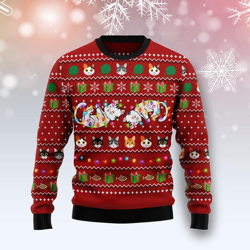 Cat Light Ugly Christmas Sweater | For Men & Women | Adult | Us5536