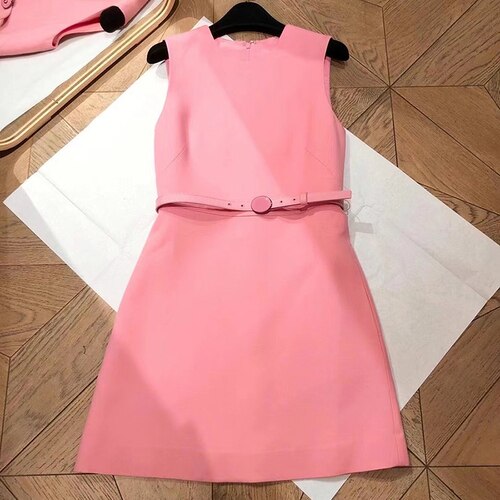 Brand Designers Summer Clothes for Women 2022 Sweet Pink Sashes O-neck Sleeveless Mini Dress Female alx