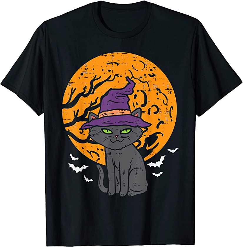 Cat Witch Moon Halloween Animal Pet Kitten Men Women Kids T-Shirt