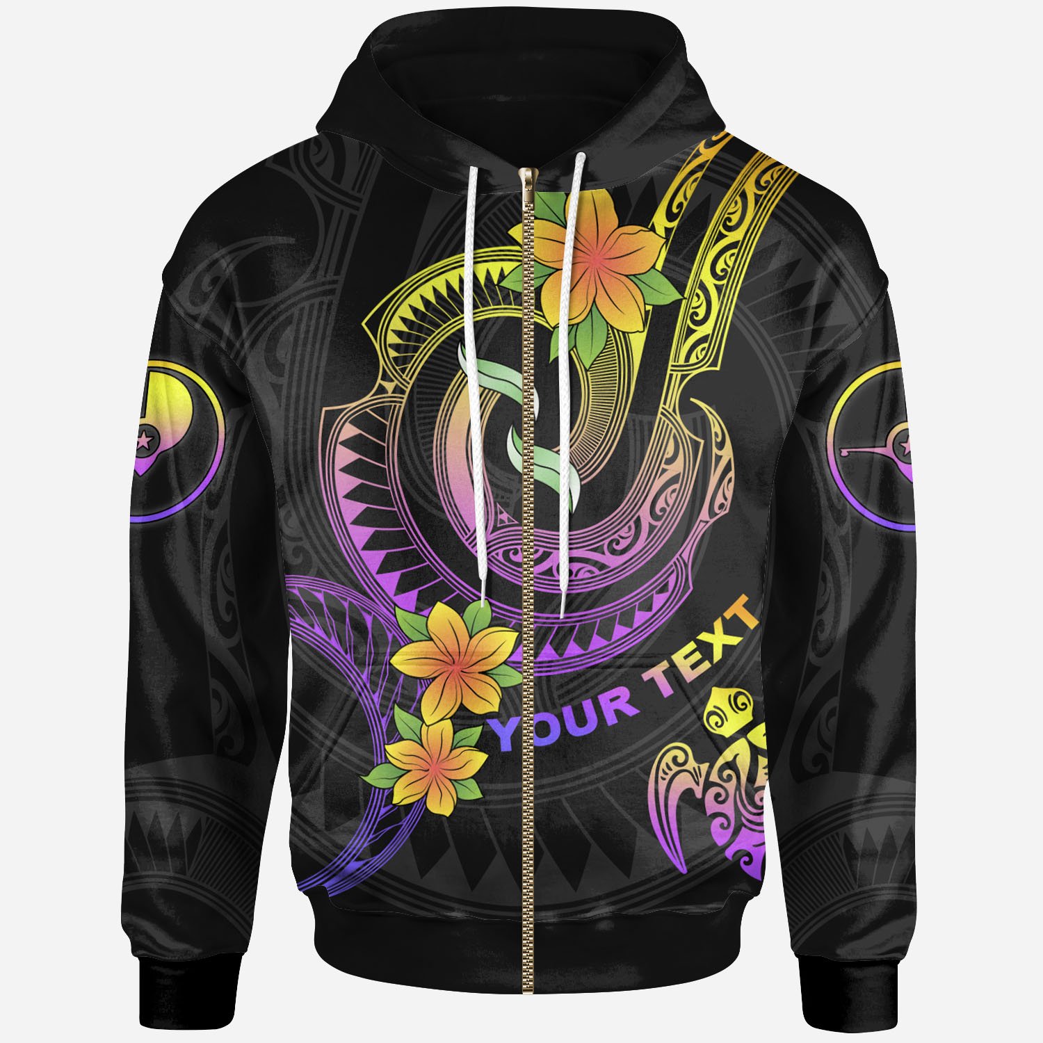 Yap Custom Personalised Zip-Up Hoodie – Plumeria Flowers with Polynesian Patterns – BN26