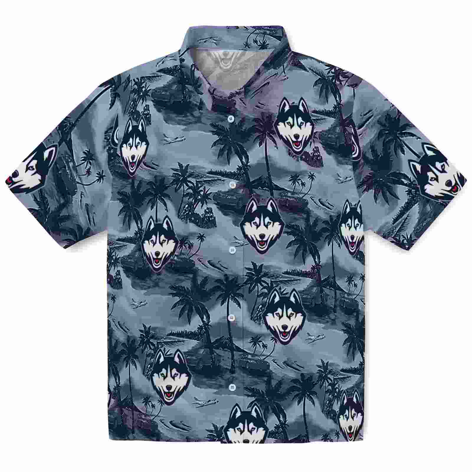 Uconn Huskies Coastal Palms Blue Hawaiian Shirt