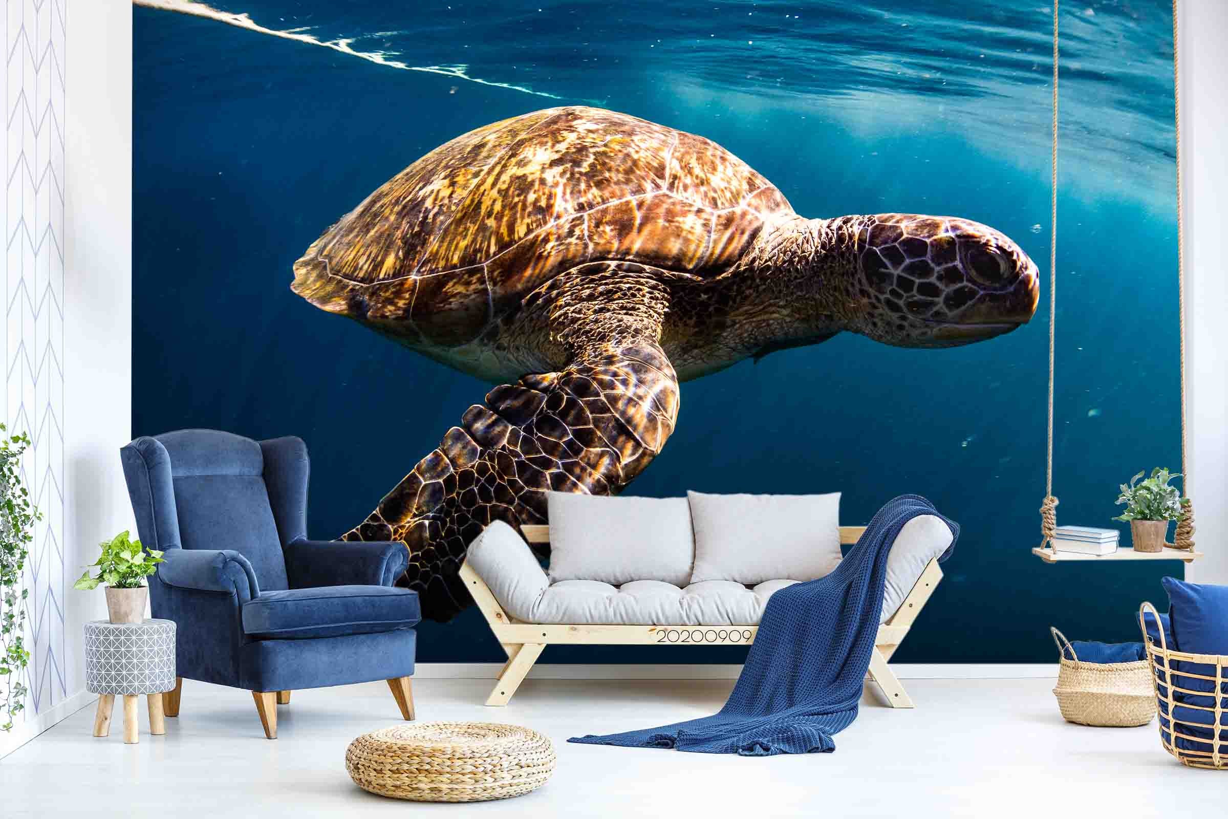 3D Blue Ocean Sea Turtle Animal Wall Mural Wallpaper Lxl