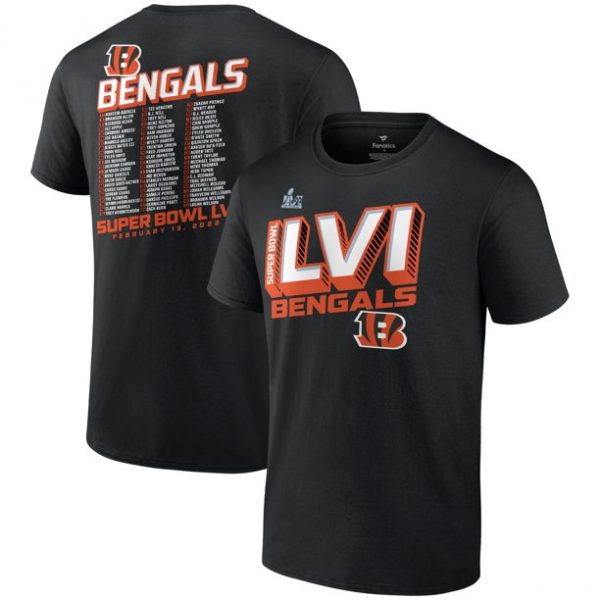 Men’S Fanatics Branded Black Cincinnati Bengals Super Bowl Lvi Bound Tilted Roster T-Shirt Gift For Fans