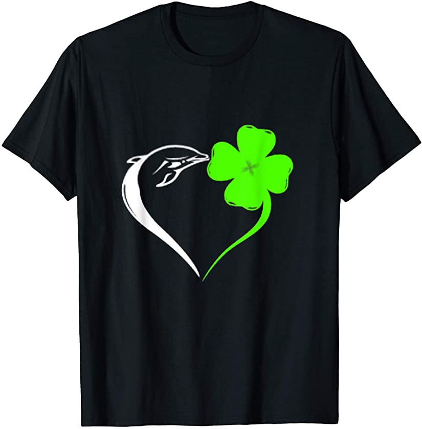 Dolphin Heart Leaf Irish St. Patrick Day Clover Heart T-Shirt