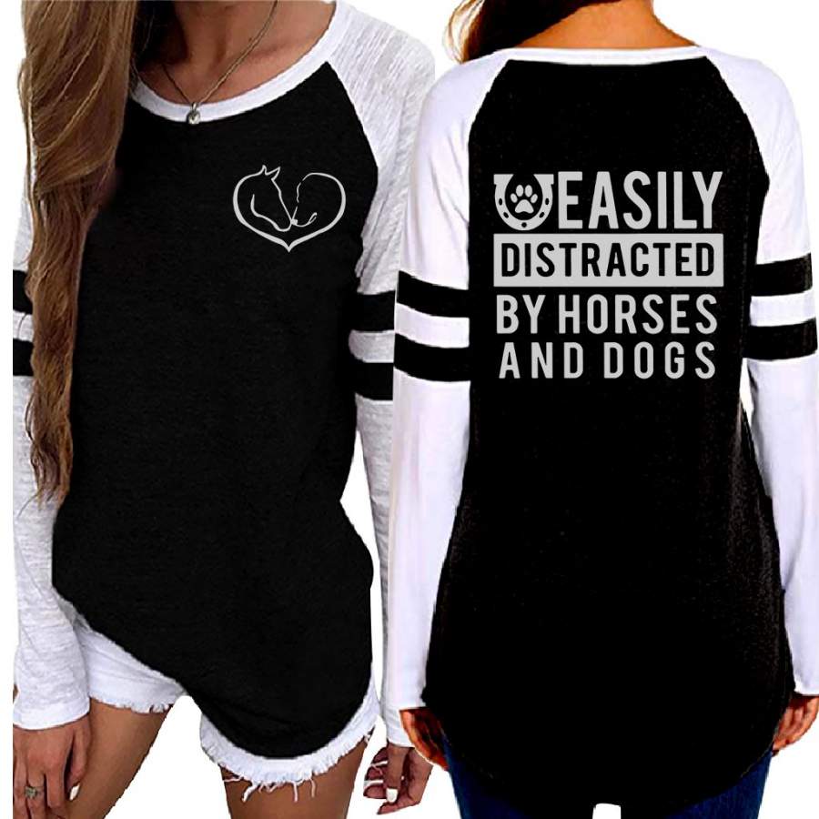 Farm – Easily Distracted By Horse And Dog – Baseball Women Shirt