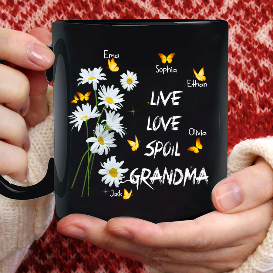 Daisy Flower Shirt Live Love Spoil Grandma Custom Kids Names Mug