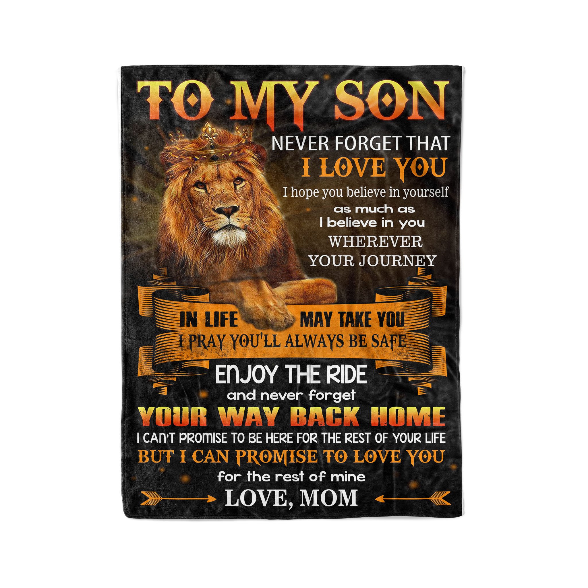 Fleece Lion Blanket mom to son never forget your way back home