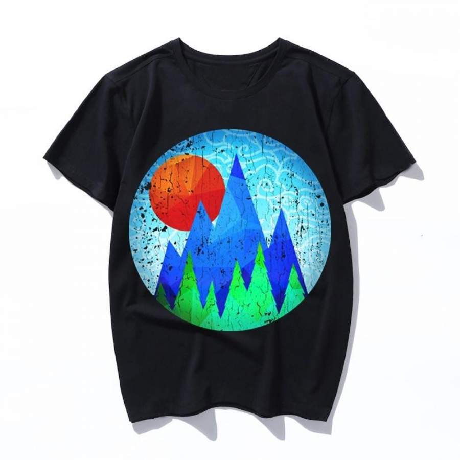 mountain sunrise vintage look Summer Tops Korean Ulzzang Harajuku Embroidery Short Sleeve Women men Casual Shirts T-shirt 2019 New