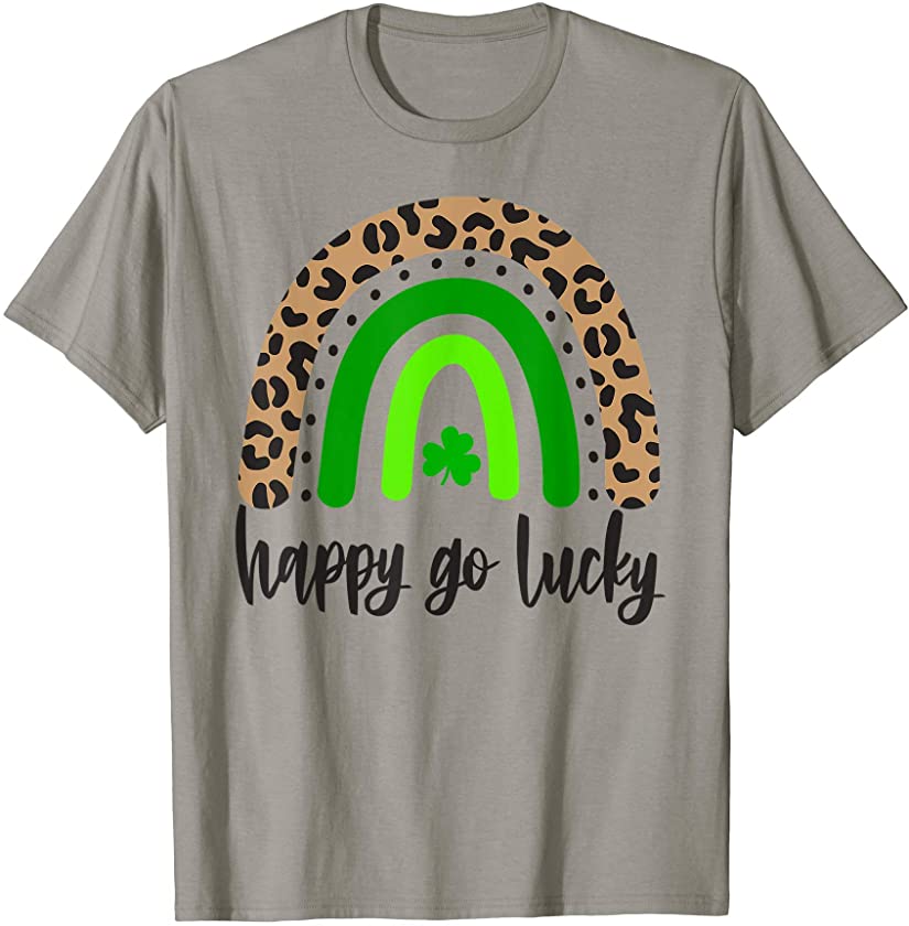 Rainbow St Patricks Day Shirt Leopard Print Happy Go Lucky T-Shirt