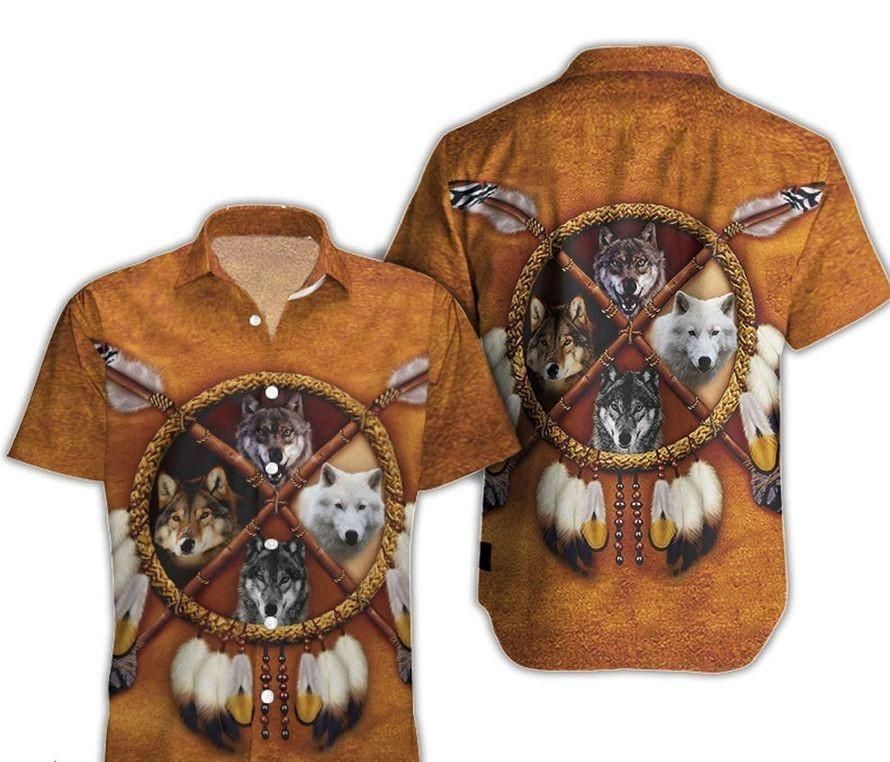 Order Hawaii Aloha Shirts Wolf Native American Ha38539