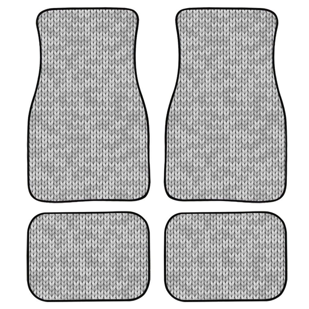 Grey Knitted Pattern Print Front And Back Car Floor Mats, Front Car Mat