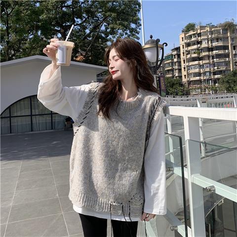 Ulzzang Women Sweater Vests Chic All-match Streetwear Female Retro O-neck Gentle Casual Spring Harajuku Design Korean Hollow Out alx