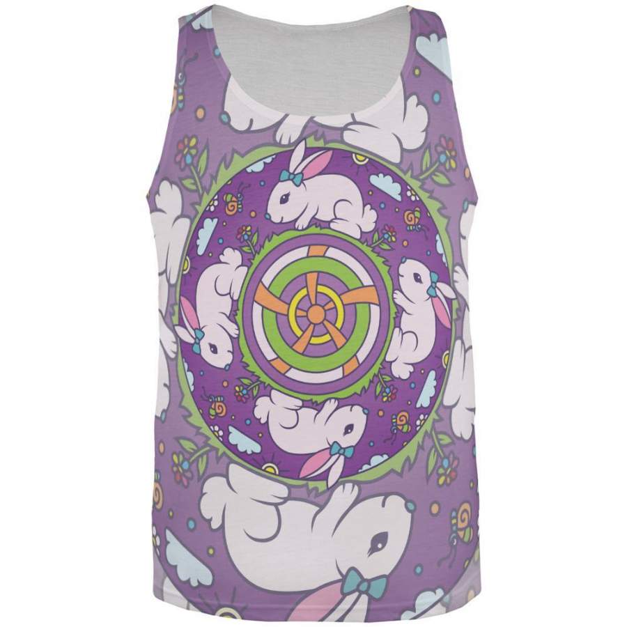 Mandala Trippy Stained Glass Easter Bunny All Over Mens Tank Top