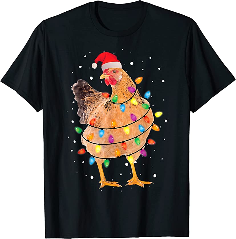 Ugly Christmas Chicken Santa Hat Lights Sweater Xmas T-Shirt