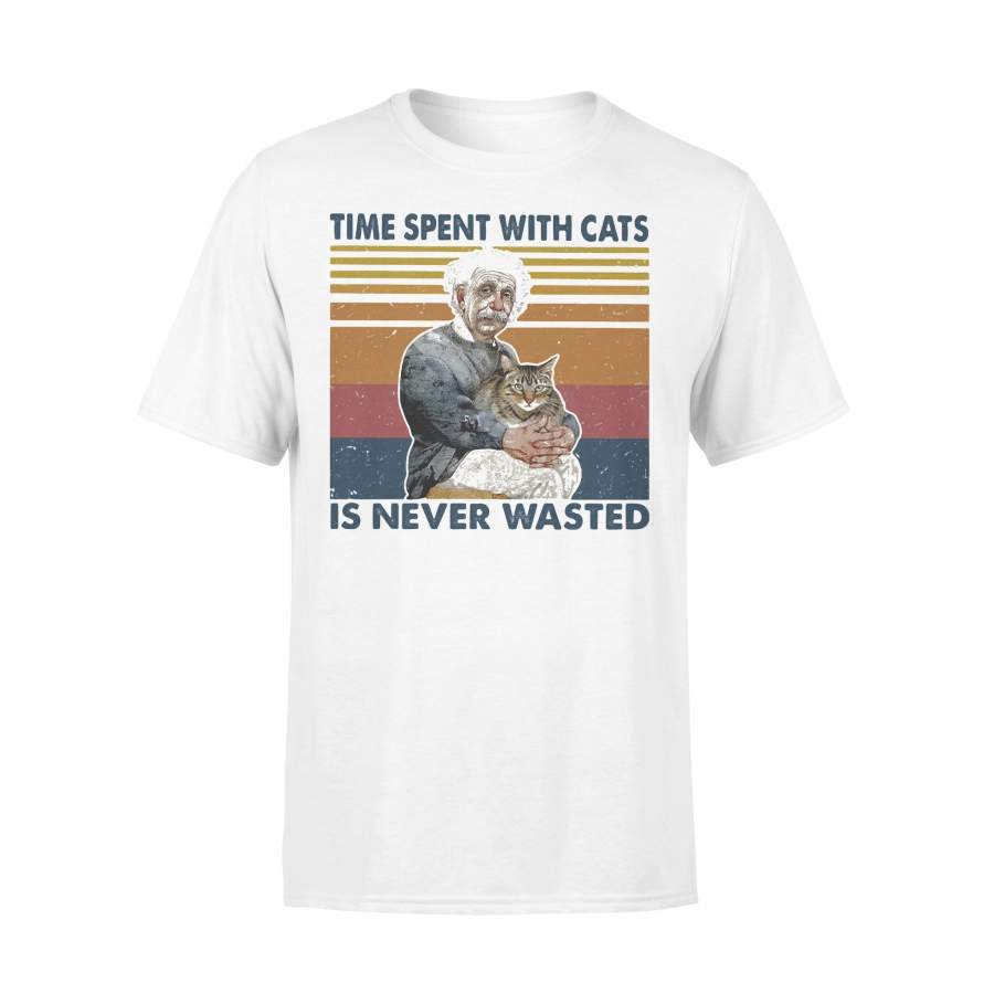 Albert Enstein Time Spent With Cats Is Never Wasted Vintage Retro T-shirt