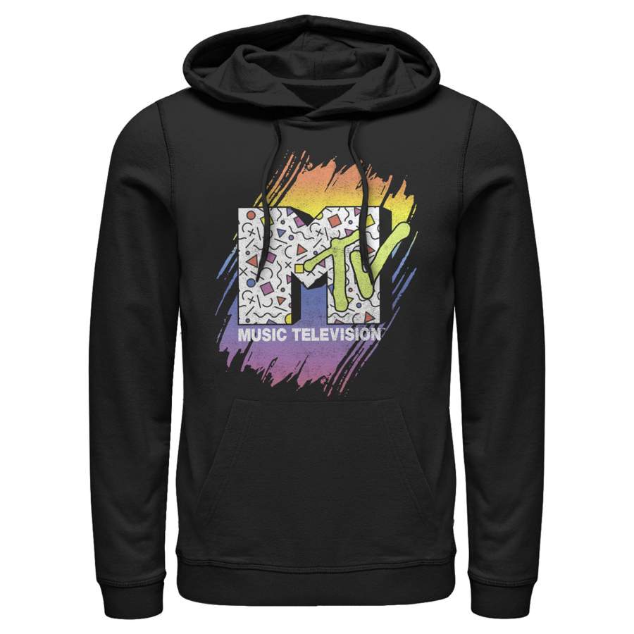 MTV Men’s 80s Print Pattern Logo  Lightweight Hoodie