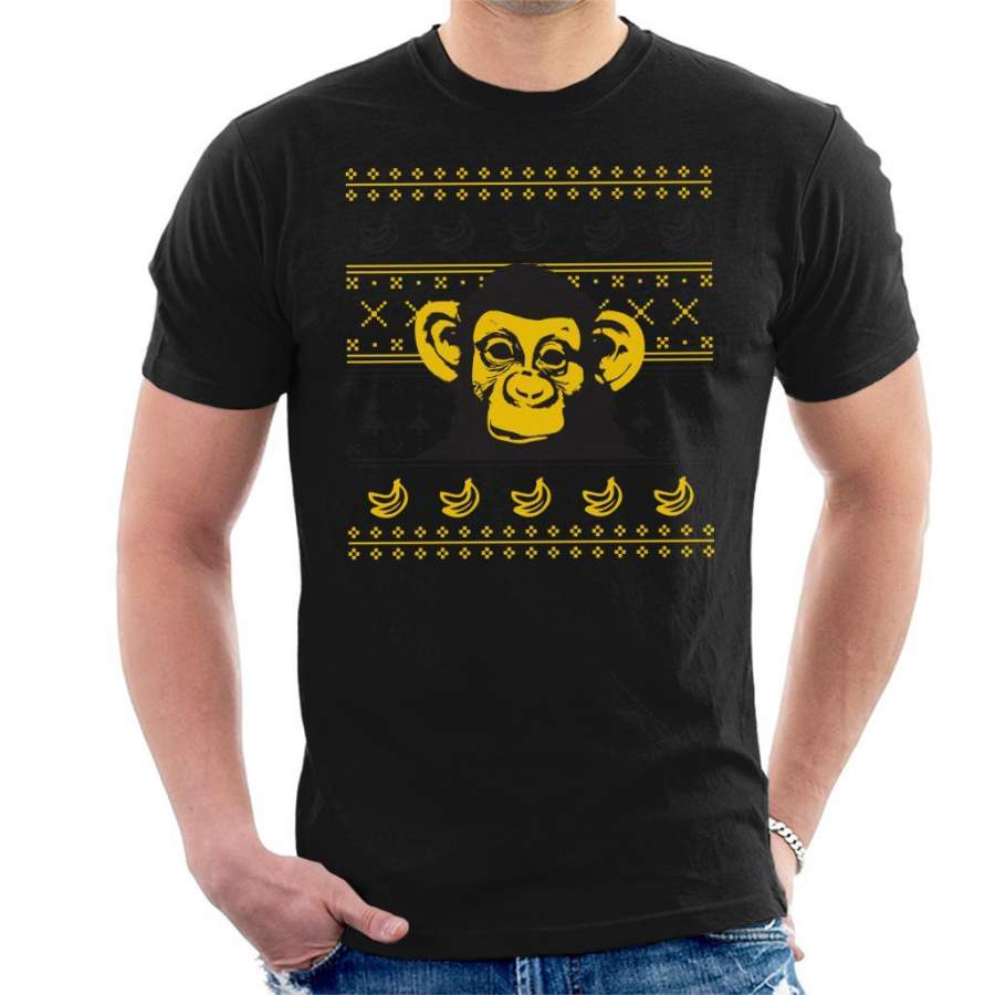 Yellow Chimpanzee Monkey Banana Christmas Knit Men’s T-Shirt