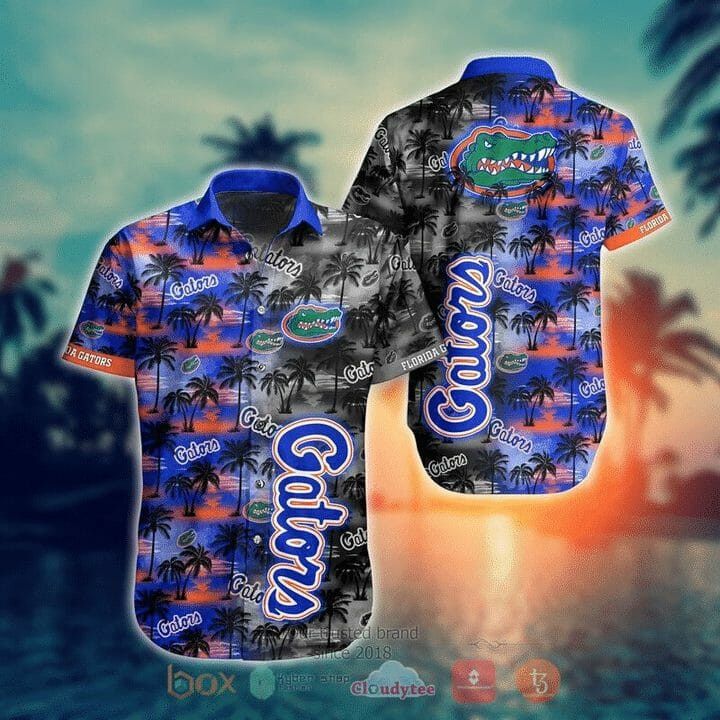 NCCA Florida Gators Coconut Tree Blue Grey Hawaiian Shirt