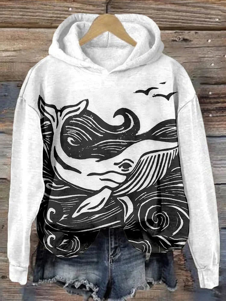 Whale In The Deep Ocean Art Print Hoodie