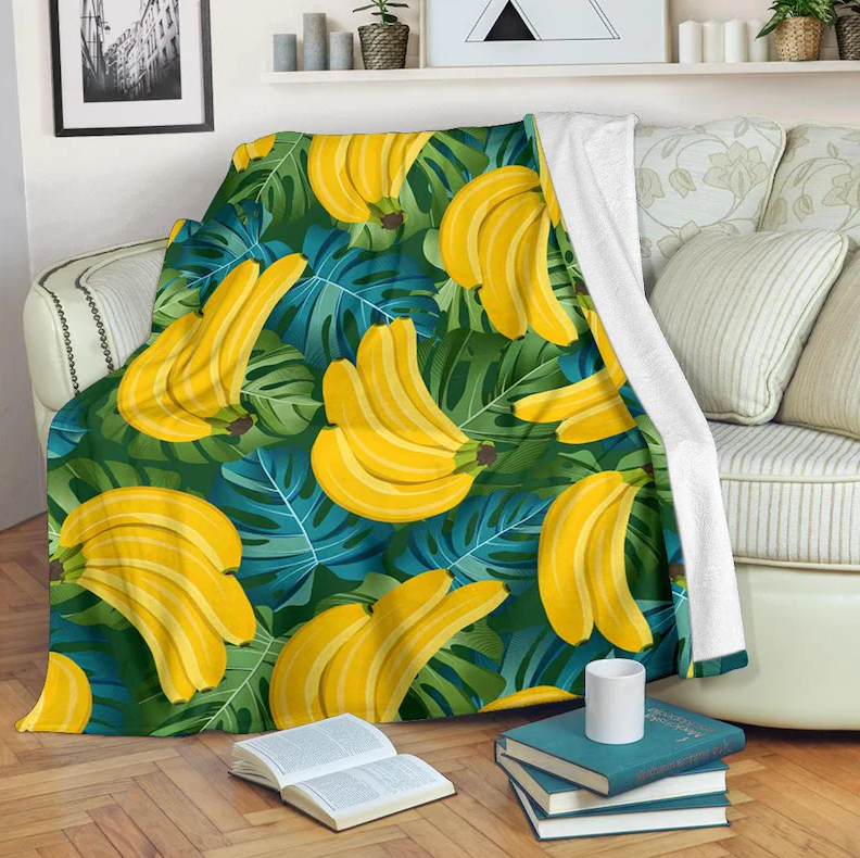 Banana Fleece Blanket, Fruit Cozy Blanket Gift For Banana Family Friend Birthday Gift Home Decor Bedding Couch Sofa Soft And Comfy Cozy