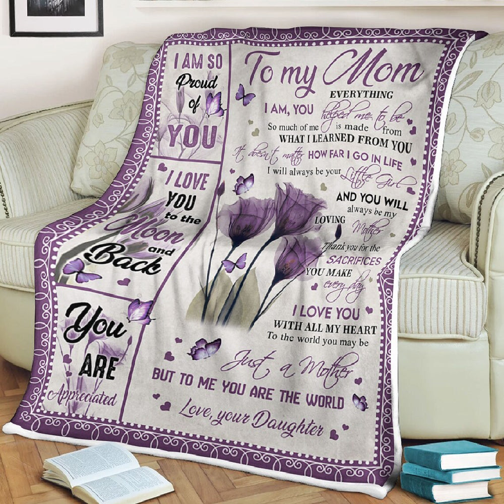 To My Mother Flowers I Love You To The Moon And Back Fleece Blanket Gift For Family,Birthday,Parents,Mother,Mom Gift Home Decor Bedding Couch Sofa Soft And Comfy