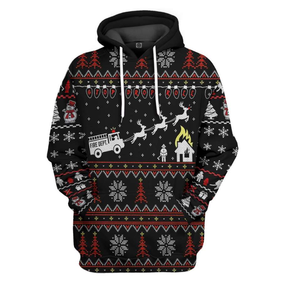 3D Firefighter FIRE DEPT Ugly Christmas Sweater Custom Hoodie Apparel