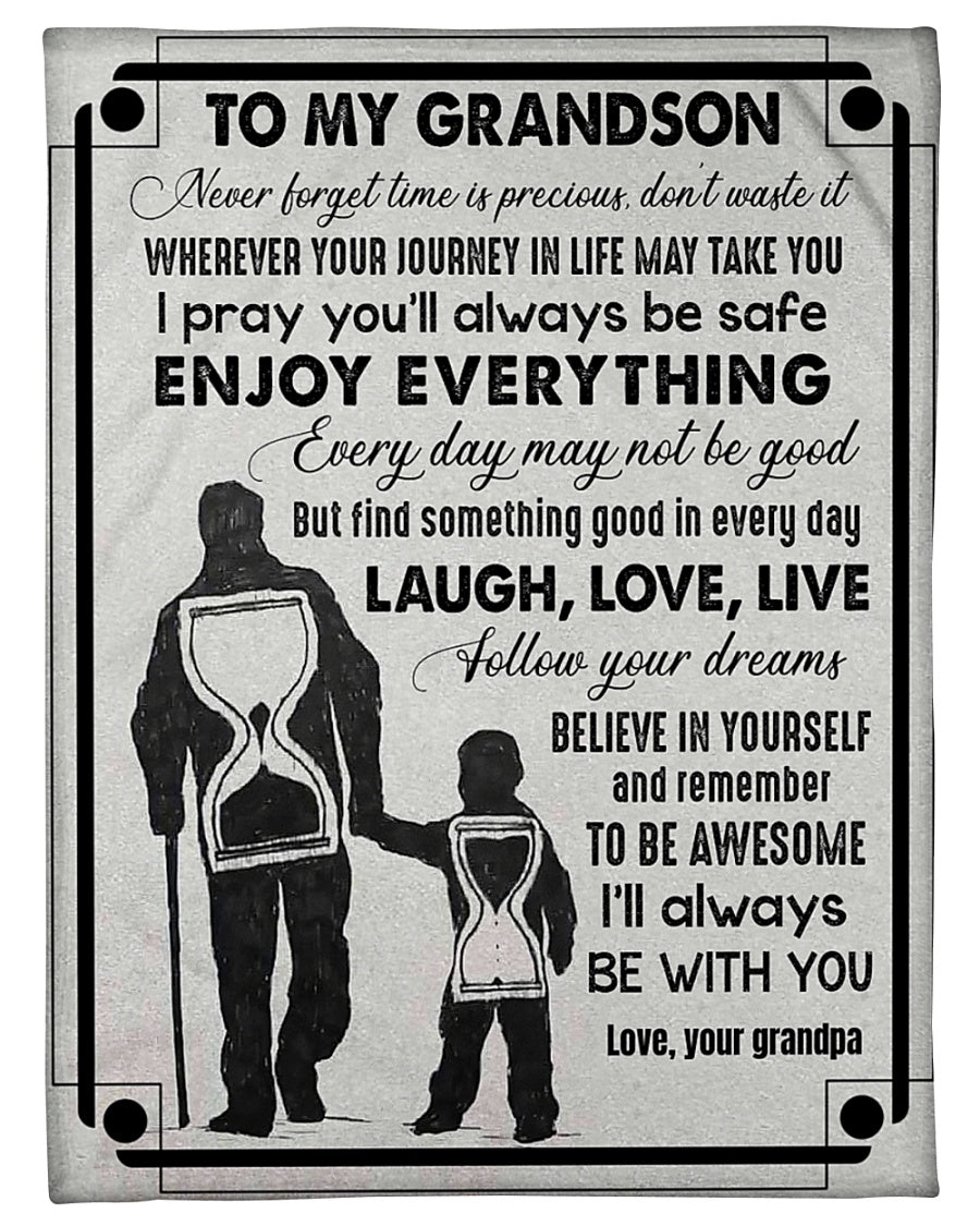 To My Grandson Laugh Love Live Fleece Blanket, Gift For Grandson From Grandpa Birthday Gift Home Decor Bedding Couch Sofa Soft And Comfy Cozy