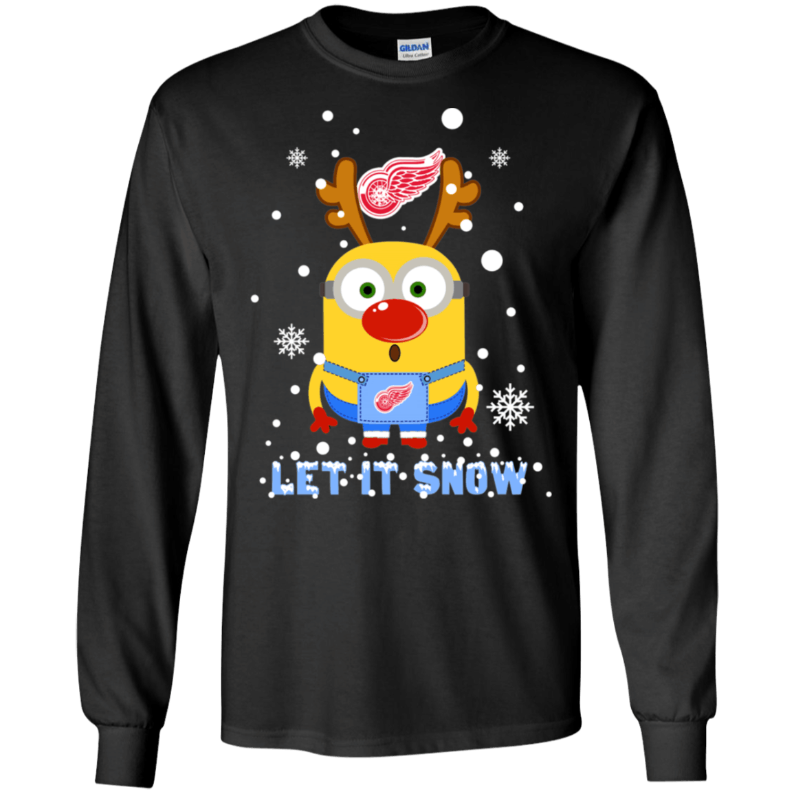 Buy Minion Detroit Red Wings Ugly Christmas Sweaters Let It Snow Ls Cotton T-Shirt