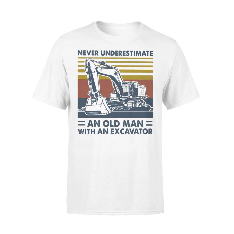 Never Underestimate An Old Man With An Excavator Vintage Retro T-shirt