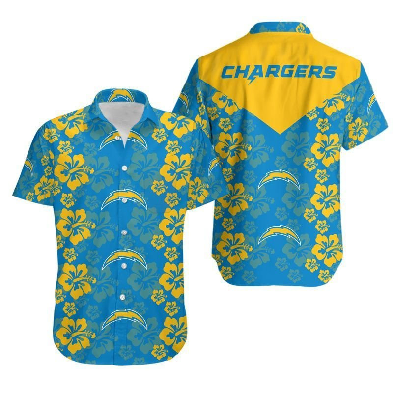 Los Angeles Chargers Flower And Logo Hawaiian Shirt V2