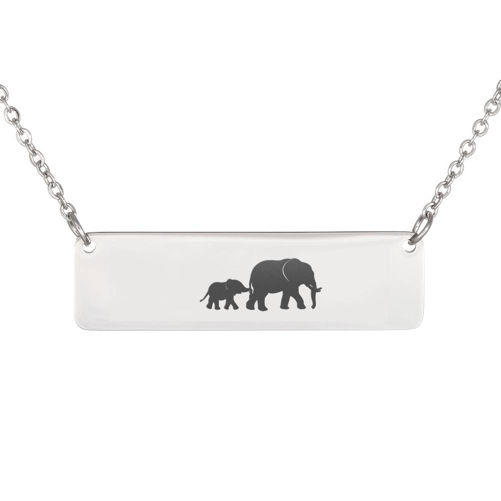 Personalized Mama Elephant + 1 Calf  Bar Necklace