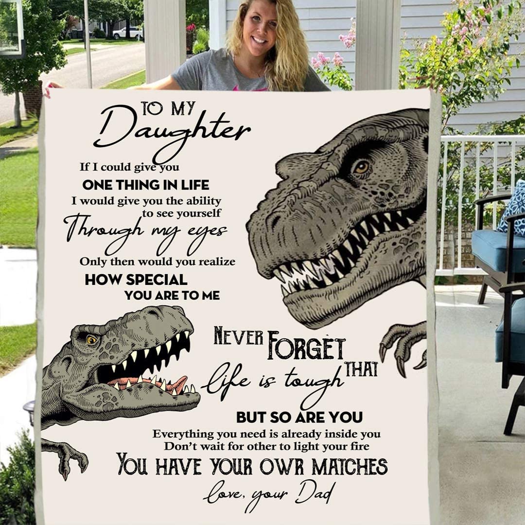 Dinosaur to my daughter personalized custom 3d custom fleece photo blanket fan gift love your dad