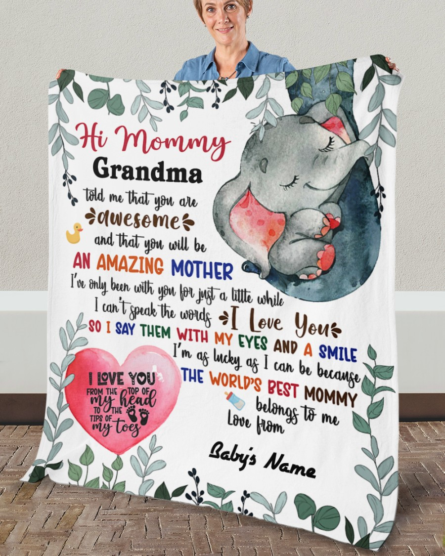 Personalized Hi Mommy Elephant I Love You From The Top Of My Head To The Tips Of My Toes, The World’S Best Mommy Sherpa Fleece Blanket