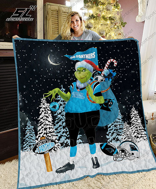 Carolina Panthers Grinch Santa Quilt Blanket